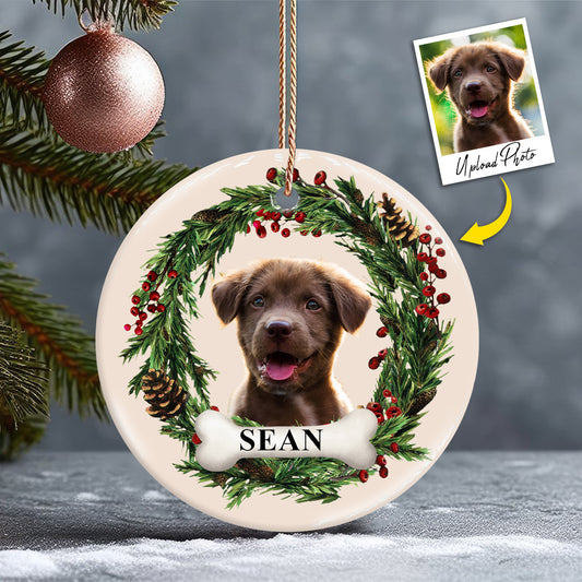 Joli visage de chien/chat - Ornement rond en céramique personnalisé pour chien