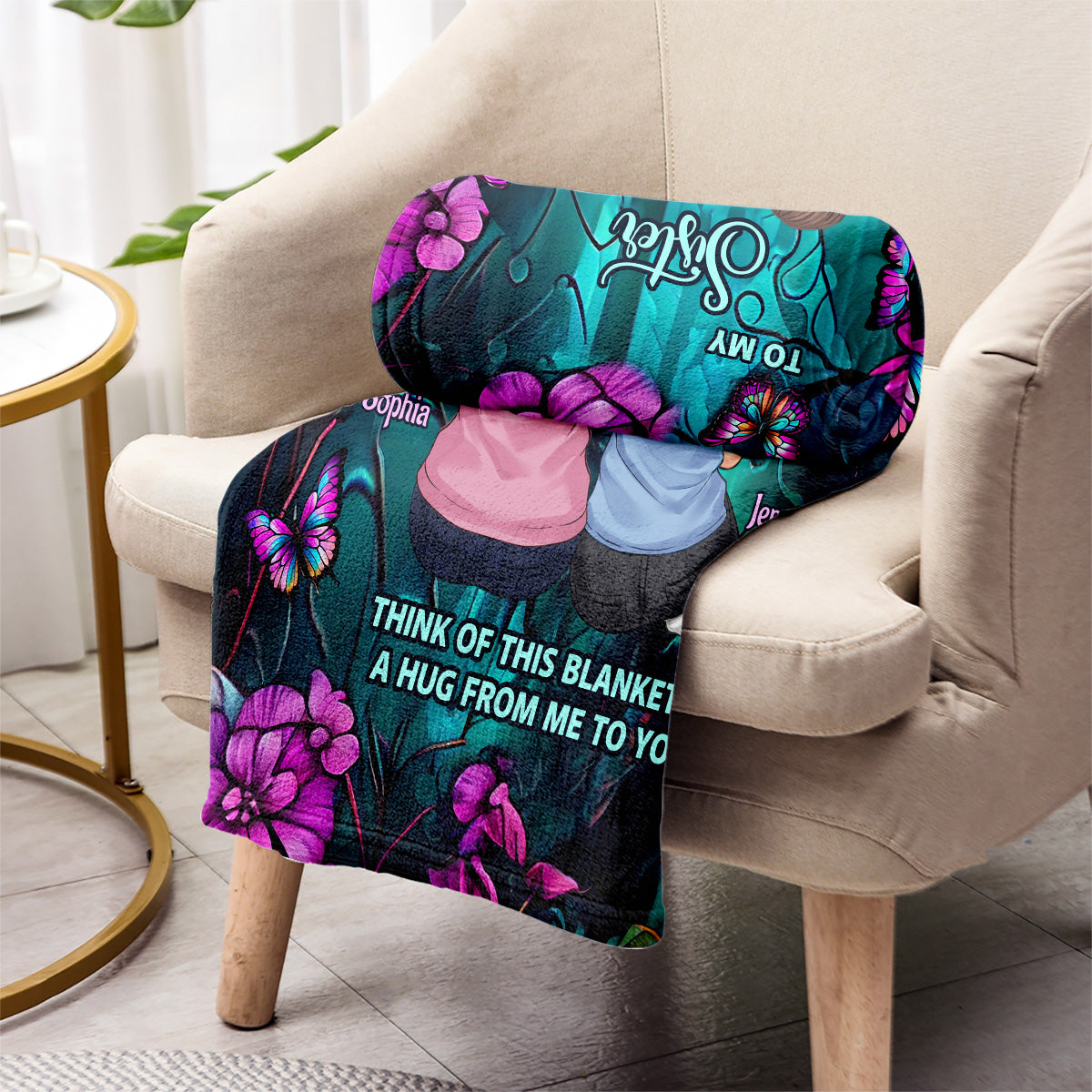 Beste Freundinnen-Decke mit türkisfarbenen und lila Schmetterlingen – Geschenk für Freunde – Personalisierte Decke