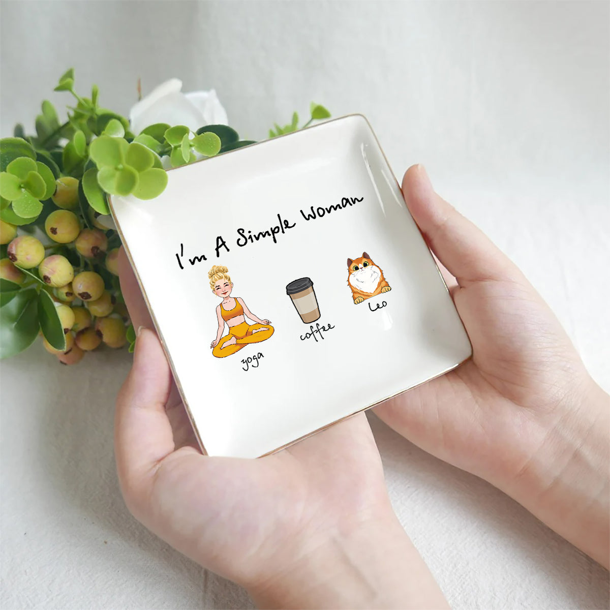 Je suis une femme simple - Cadeau de yoga pour amoureux des chiens et des chats - Porte-bijoux personnalisé