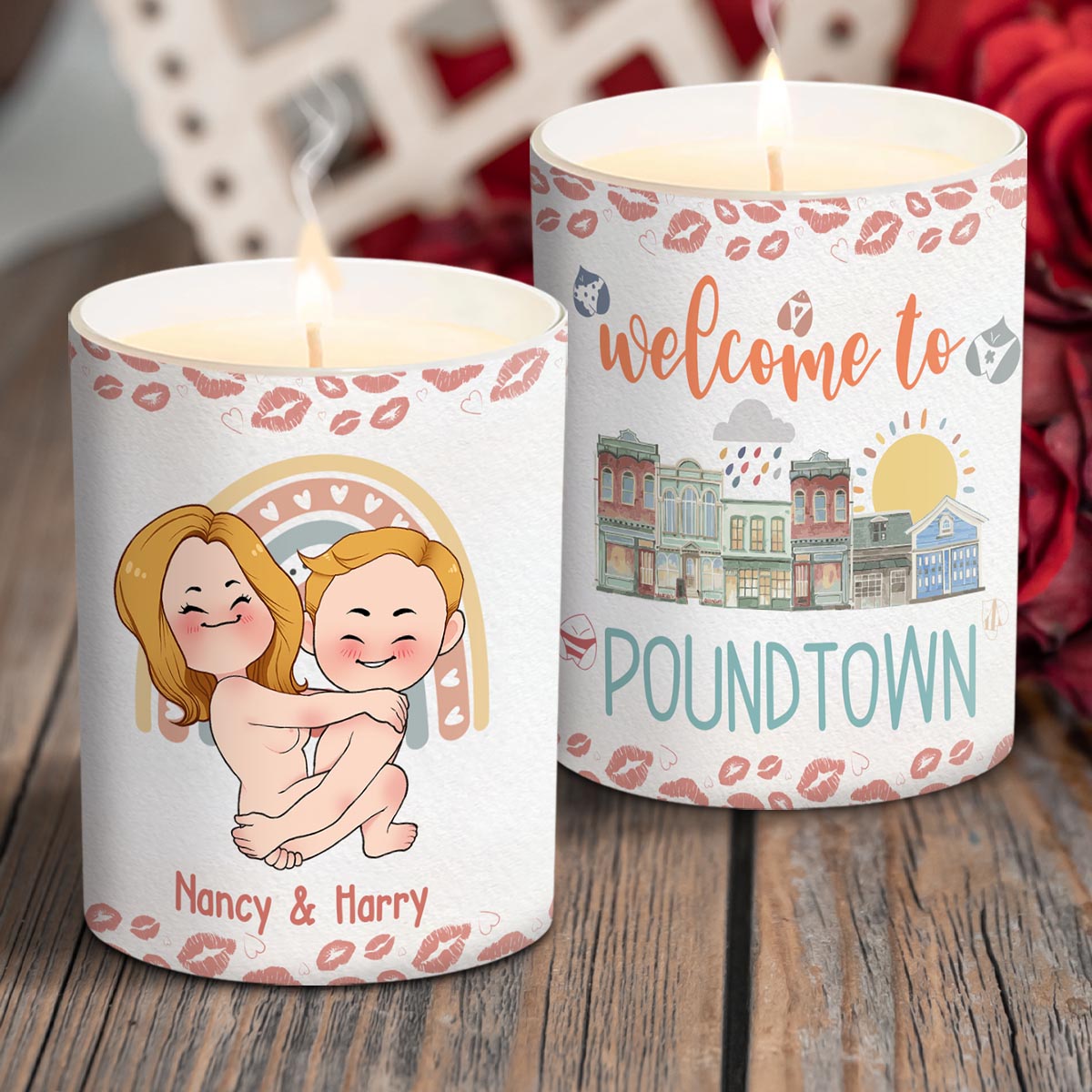 Welcome To The Poundtown Inappropriate Adult - Personalized Couple Candle With Wooden Lid