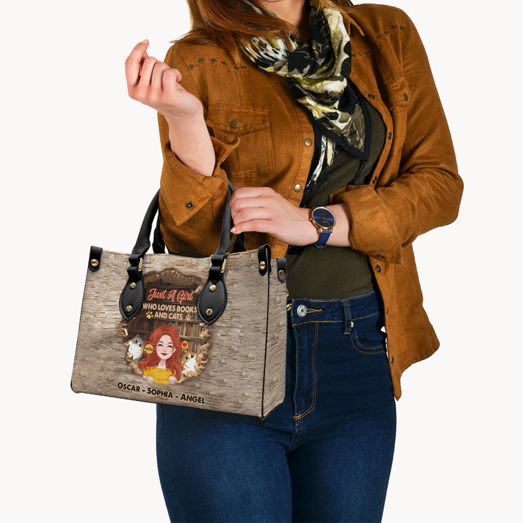 Sac à main en cuir personnalisé « J’aime les livres et les chats »