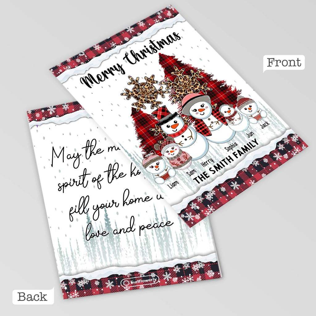 Carte de vœux personnalisée « Bonhomme de neige pour Noël » pour toute la famille