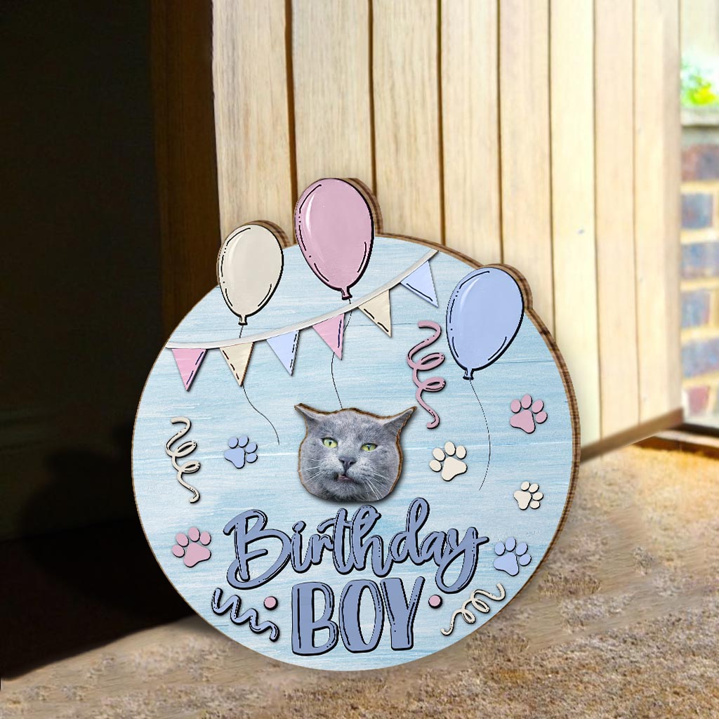 Geburtstagskind Haustier Katze Hund - Personalisiertes austauschbares Holzschild mit Katzenmotiv
