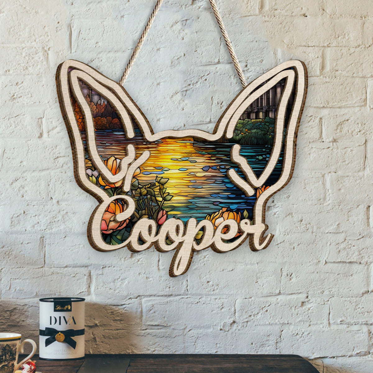 Hundeohren – Geschenk für Hundeliebhaber – Personalisiertes zweilagiges Holzschild / Holzplakette