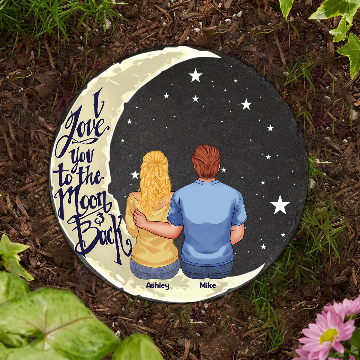 I Love You To The Moon And Back - Personalized Couple Round Shaped Stone