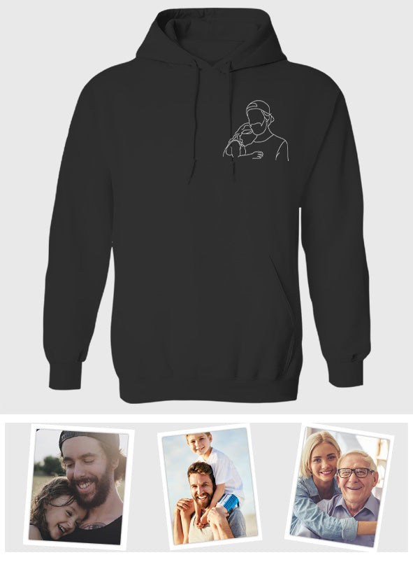 Custom Line Art - Personalized Father Embroidered Hoodie