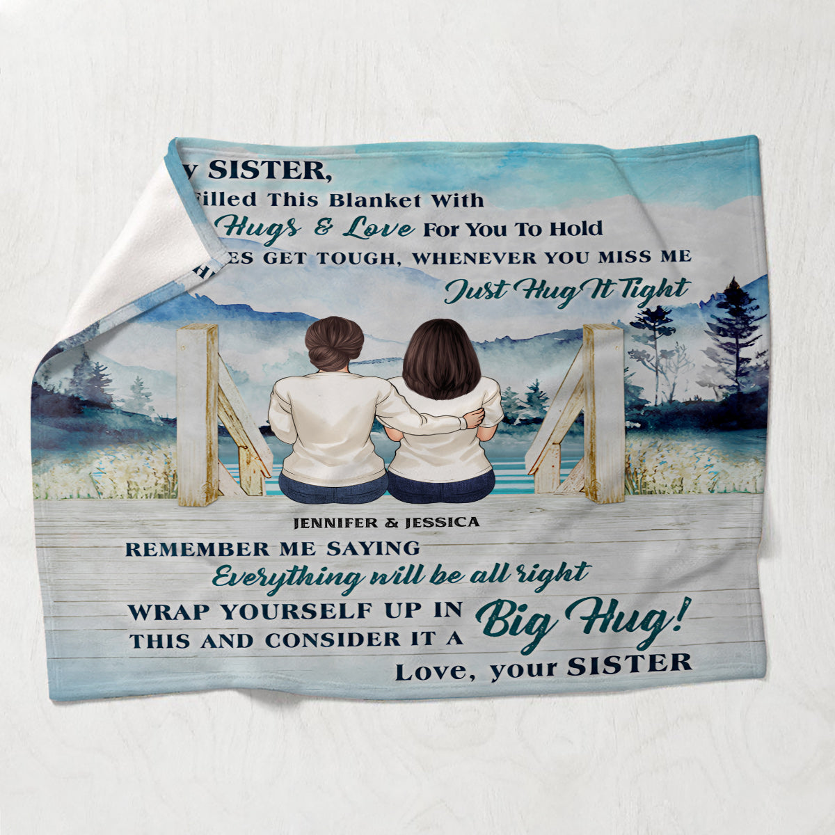 Couverture personnalisée pour sœur, remplie de câlins et d'amour