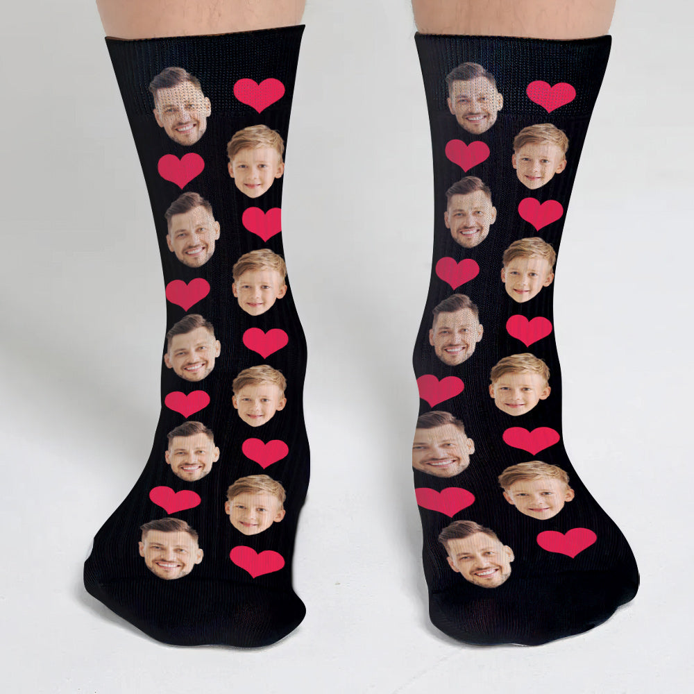 Custom Face Heart Pattern - Personalized Father Socks