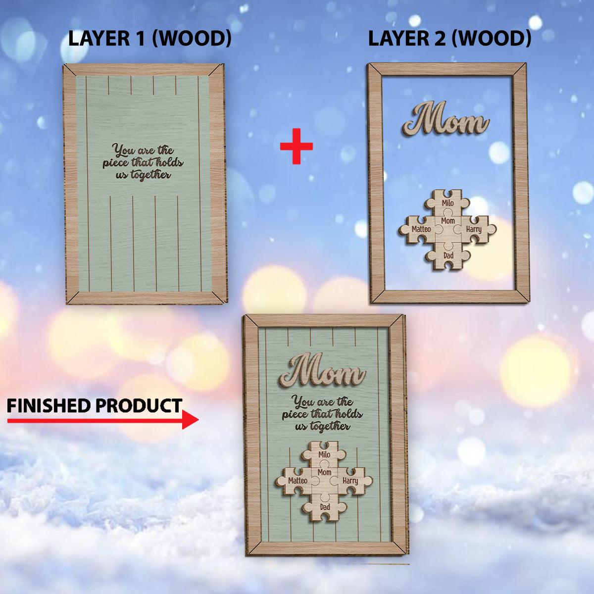 You Are The Piece That Holds Us Together - Personalized Mother 2 Layered Wood Sign / Wood Plaque