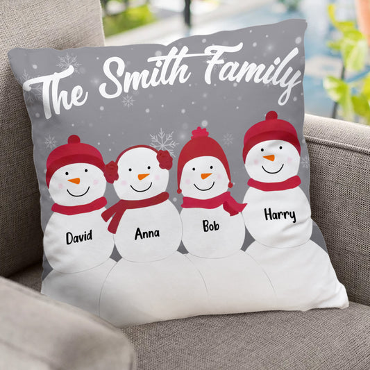 Schneemann-Familie – Personalisiertes Familien-Dekokissen