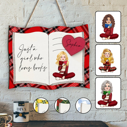 Just A Girl Who Loves Books - Personalized Book Custom Shaped Wood Sign