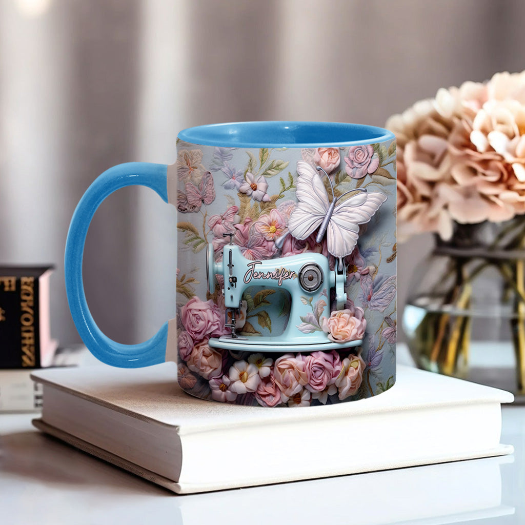 Mug personnalisé à motif floral « Machine à coudre »