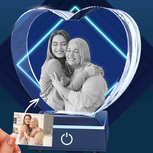 Custom Photo - Personalized Mother Laser Engraving 3D Heart Shaped Crystal Lamp