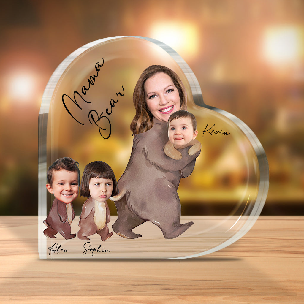 Mama Bear Watercolor Photo Custom - Personalized Mother Custom Shaped Acrylic Plaque