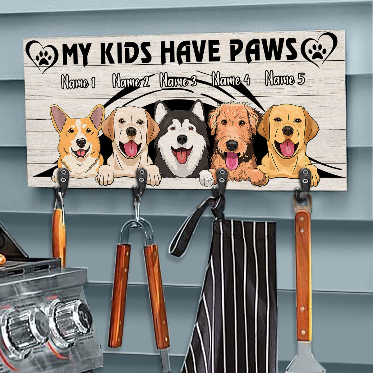 Meine Kinder haben Pfoten – Personalisierter Hunde-Schlüsselanhänger