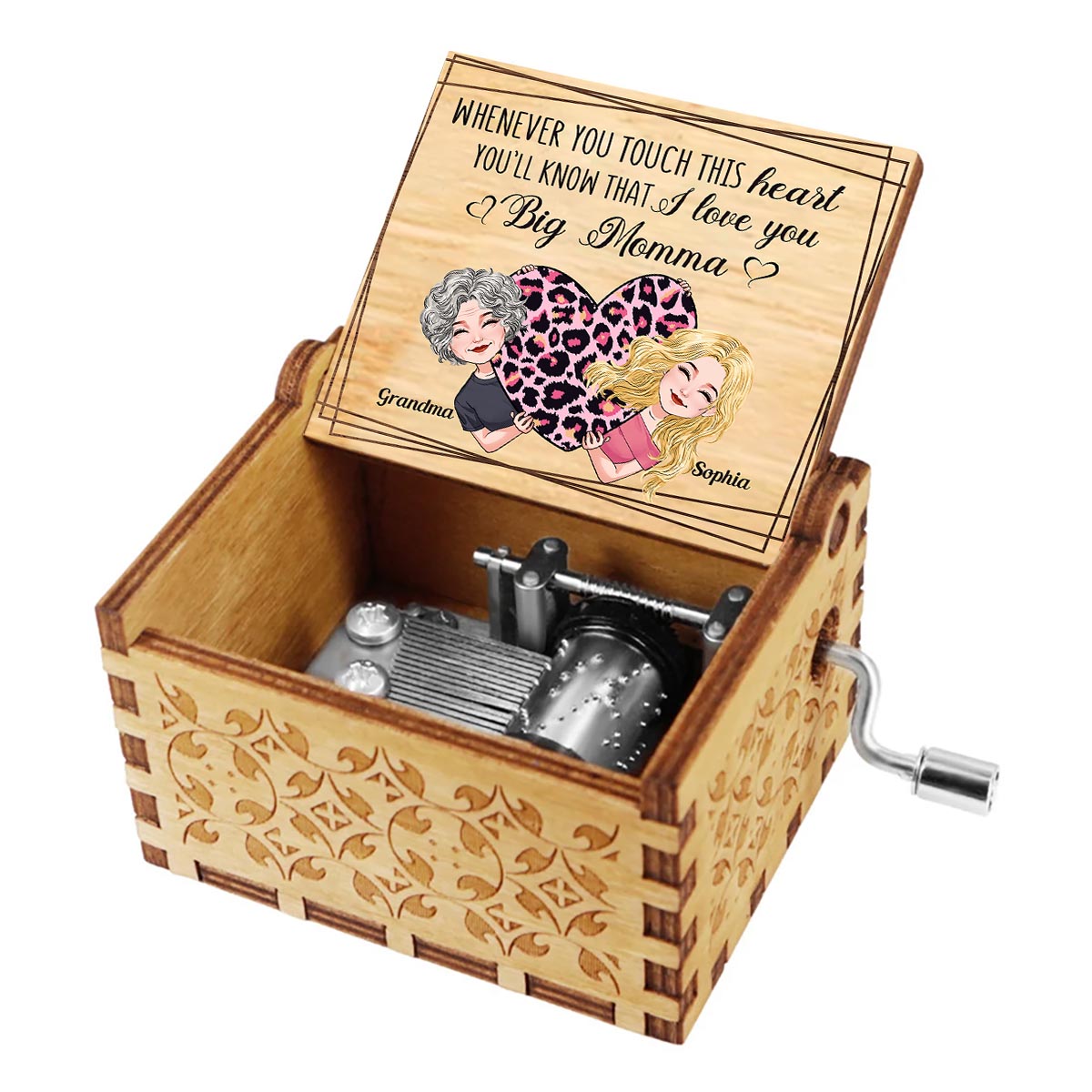 Whenever You Touch This Heart - Gift for mom, grandma, grandpa, daughter, son, granddaughter, grandson, wife, husband, dad, aunt, uncle, sister, brother - Personalized Hand Crank Music Box