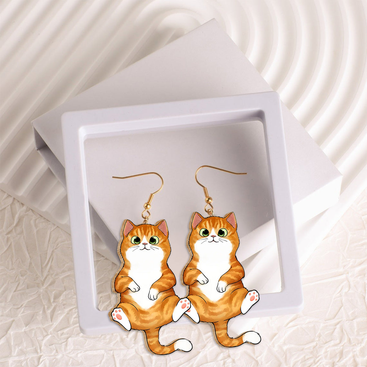 Individuelle Hängeohrringe mit Katzenmotiv – Geschenk für Katzenliebhaber – Personalisierte Holzohrringe