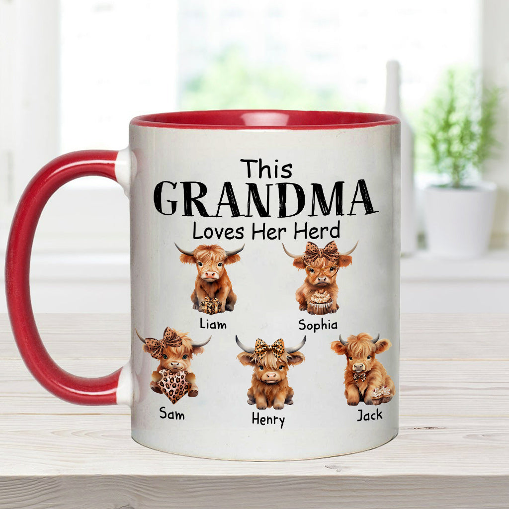 Grandma/ Nana/ Mimi... Loves Her Herd - Personalized Grandma Accent Mug