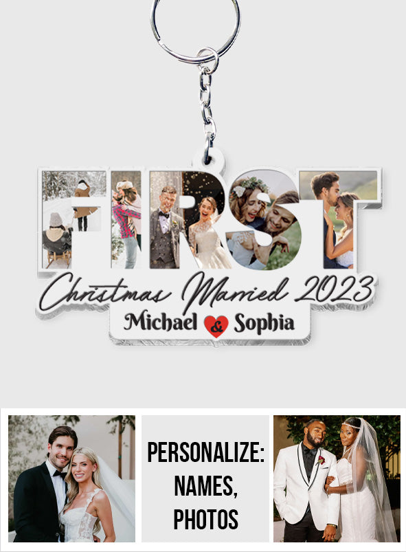 First Christmas Married - gift for husband, wife - Personalized Transparent Keychain