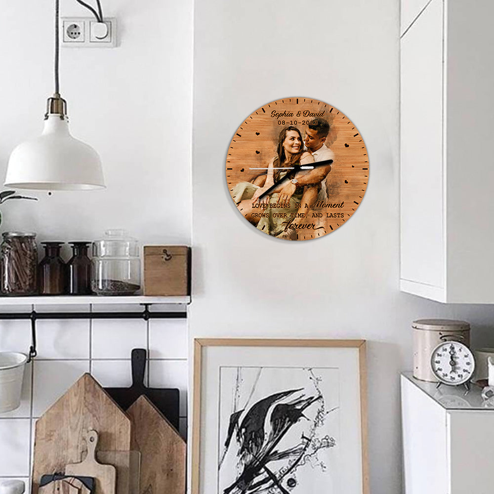 Loves Begins In A Moment - Personalized Couple Wall Clock