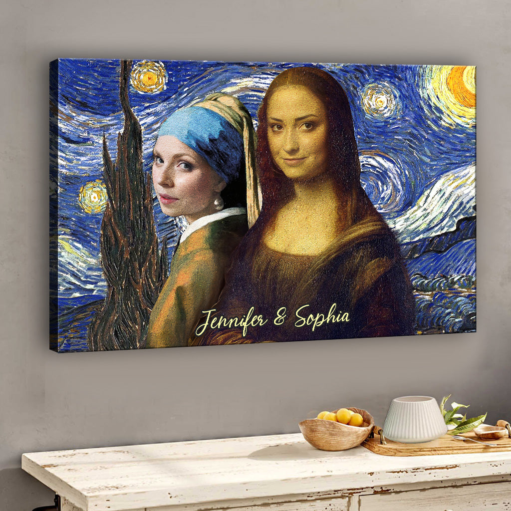 Beste Freundin Selfie Mona Lisa Mädchen mit Perlenohrringen - Personalisierte Beste Freundin Leinwand und Poster