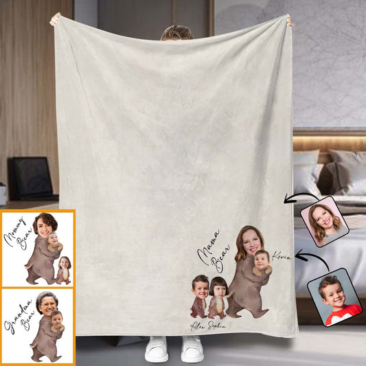 Mama Bear Watercolor Photo Custom - Personalized Mother Blanket