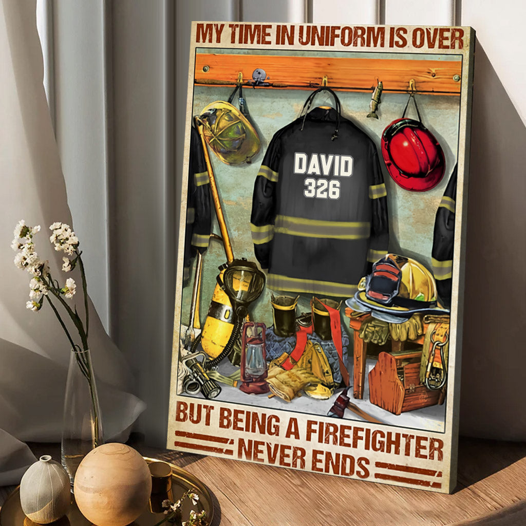 Das Feuerwehrleben hört nie auf – Personalisierte Leinwand und Poster für Feuerwehrleute