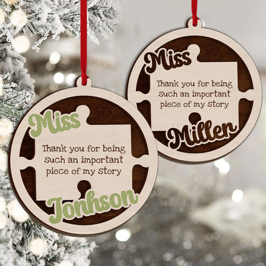 Danke, dass du ein wichtiger Teil meiner Geschichte warst – personalisiertes zweilagiges Lehrer-Ornament