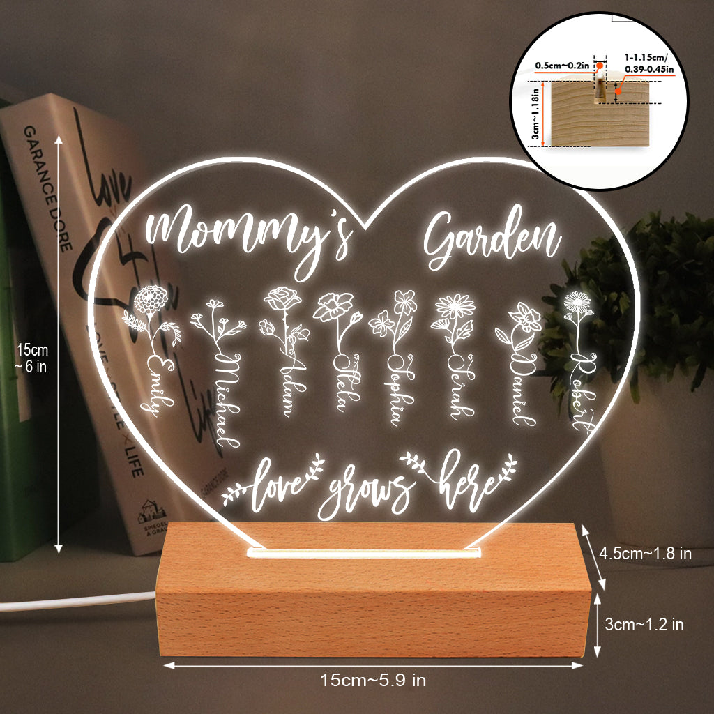 Grandma's Garden - Gift for grandma, mom, aunt, grandpa - Personalized Shaped Plaque Light Base