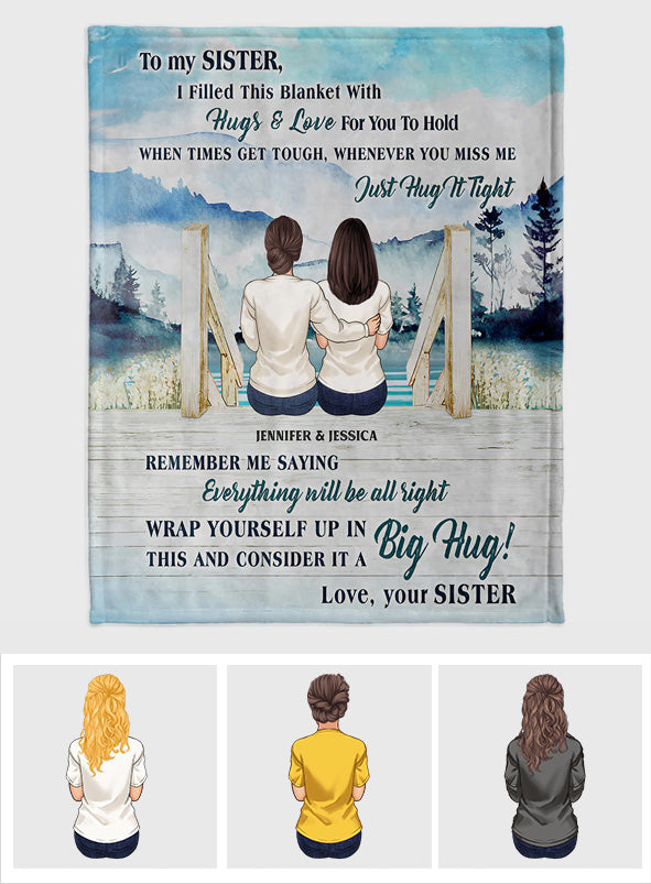 Couverture personnalisée pour sœur, remplie de câlins et d'amour