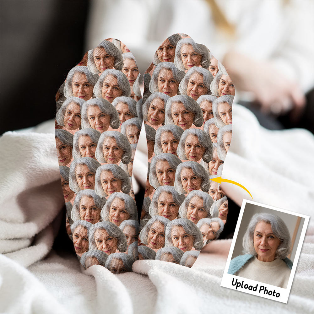 Chaussettes personnalisées pour grand-mère avec visage imprimé -