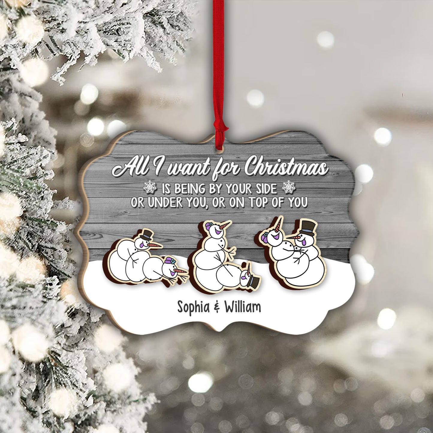All I Want For Christmas - Personalized Couple 2 Layered Piece Ornament