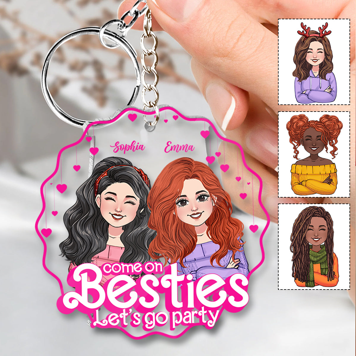 Kommt schon, ihr Besties, lasst uns feiern gehen! – Geschenk für Freunde – Personalisierter transparenter Schlüsselanhänger