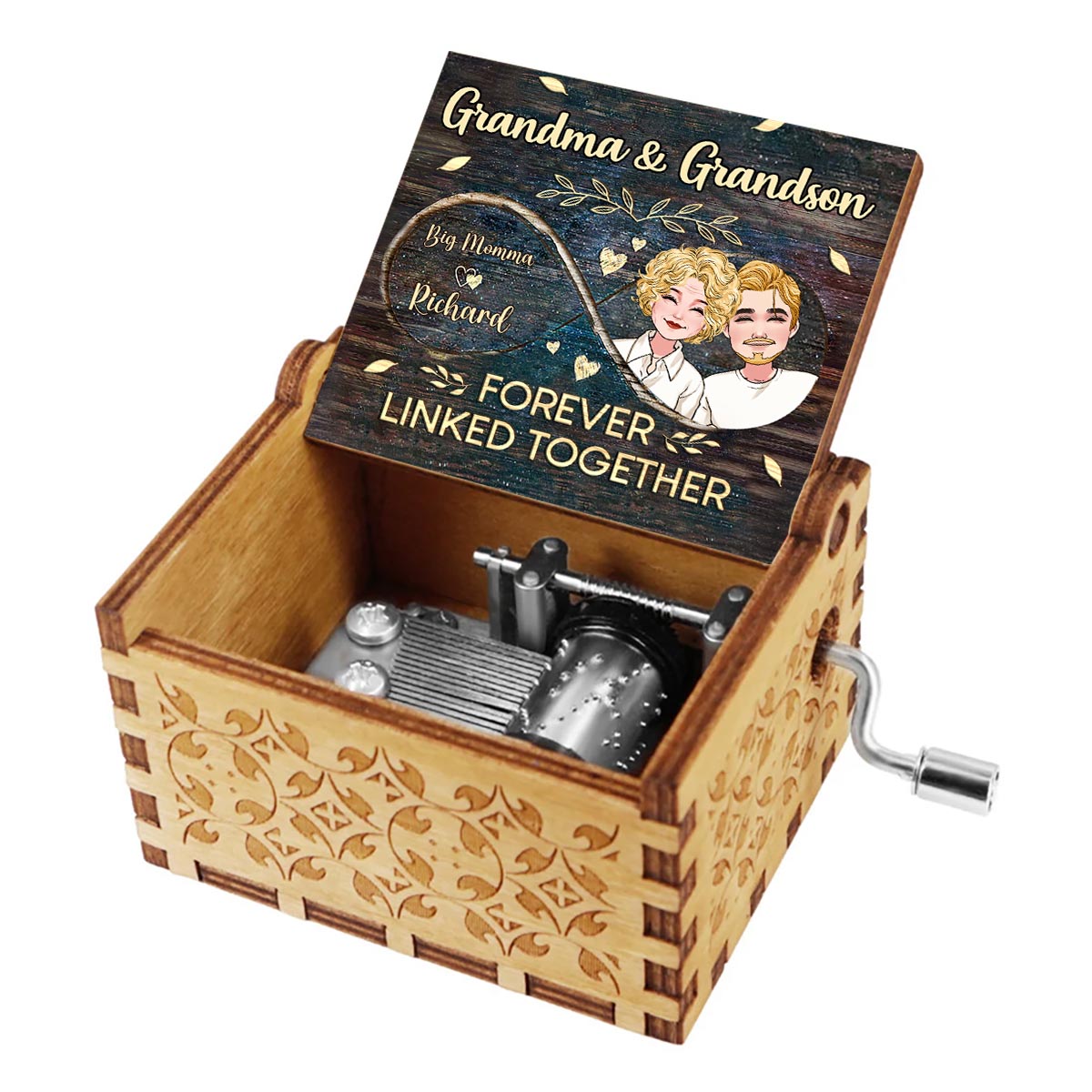 Side By Side - Gift for mom, grandma, daughter, son, granddaughter, grandson - Personalized Hand Crank Music Box