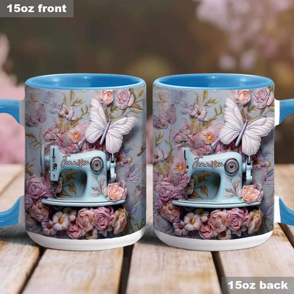 Mug personnalisé à motif floral « Machine à coudre »
