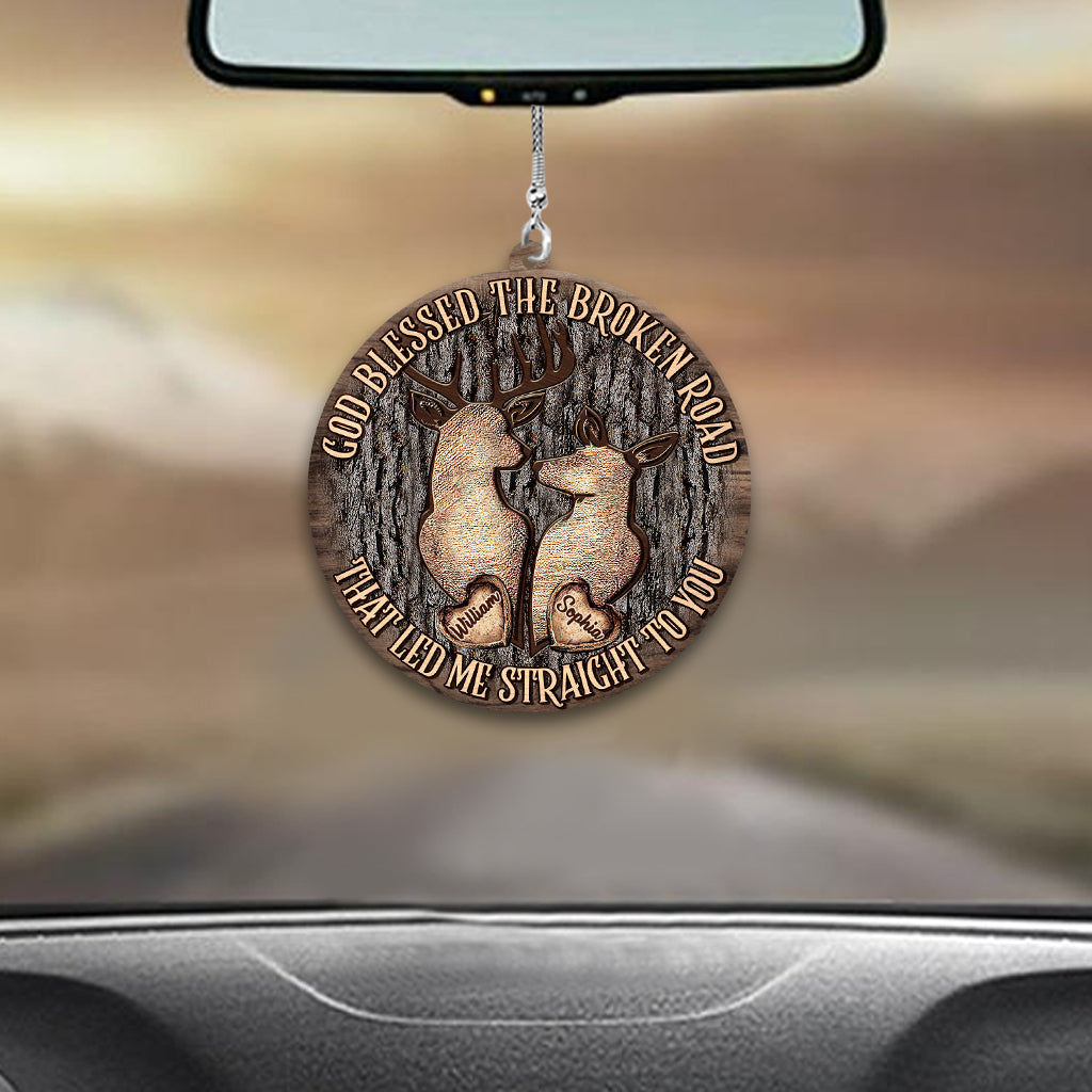 God Blessed The Broken Road - Personalized Couple Car Ornament