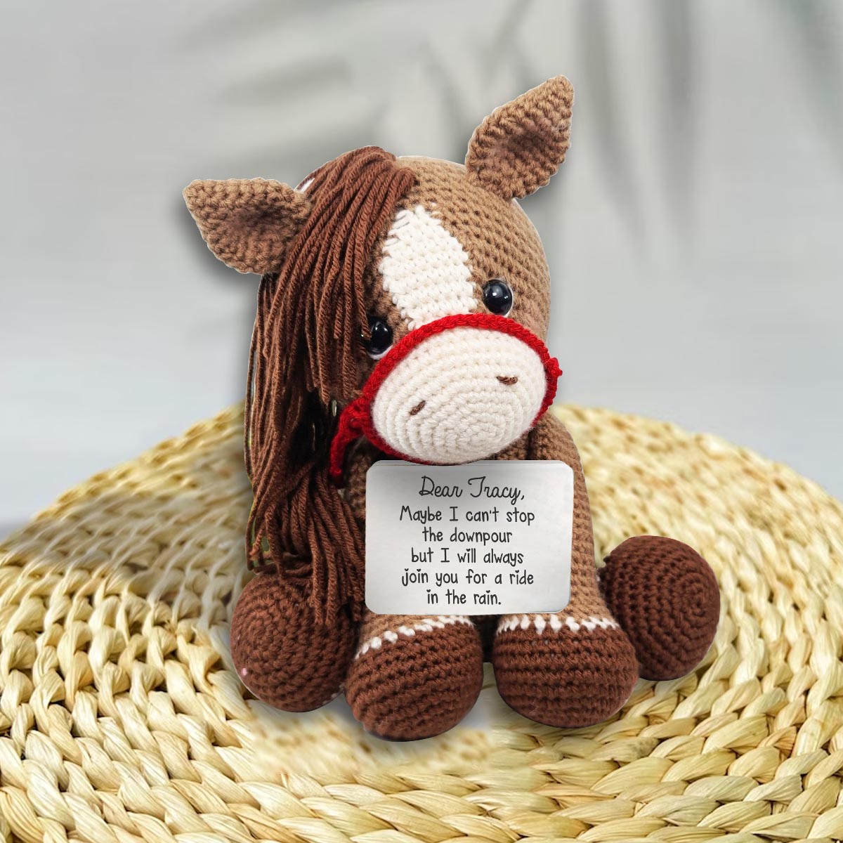 Reite mit mir – Personalisierte handgestrickte Pferdefigur