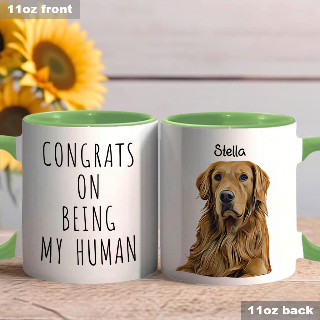 Glückwunsch, dass du mein Mensch bist – personalisierte Tasse mit Hundemotiv