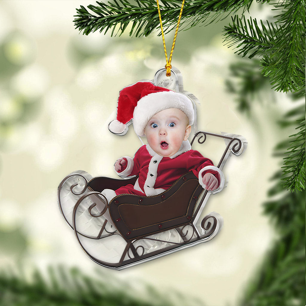 Cute Baby Sled - Personalized Newborn Transparent Ornament