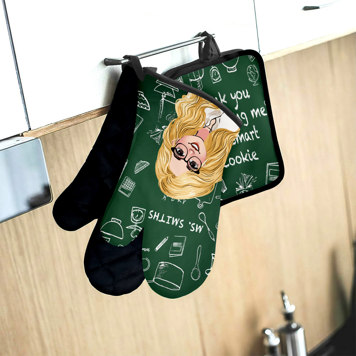 Wie schön es ist, von dir unterrichtet zu werden – Personalisiertes Ofenhandschuh- und Topflappen-Set für Lehrer