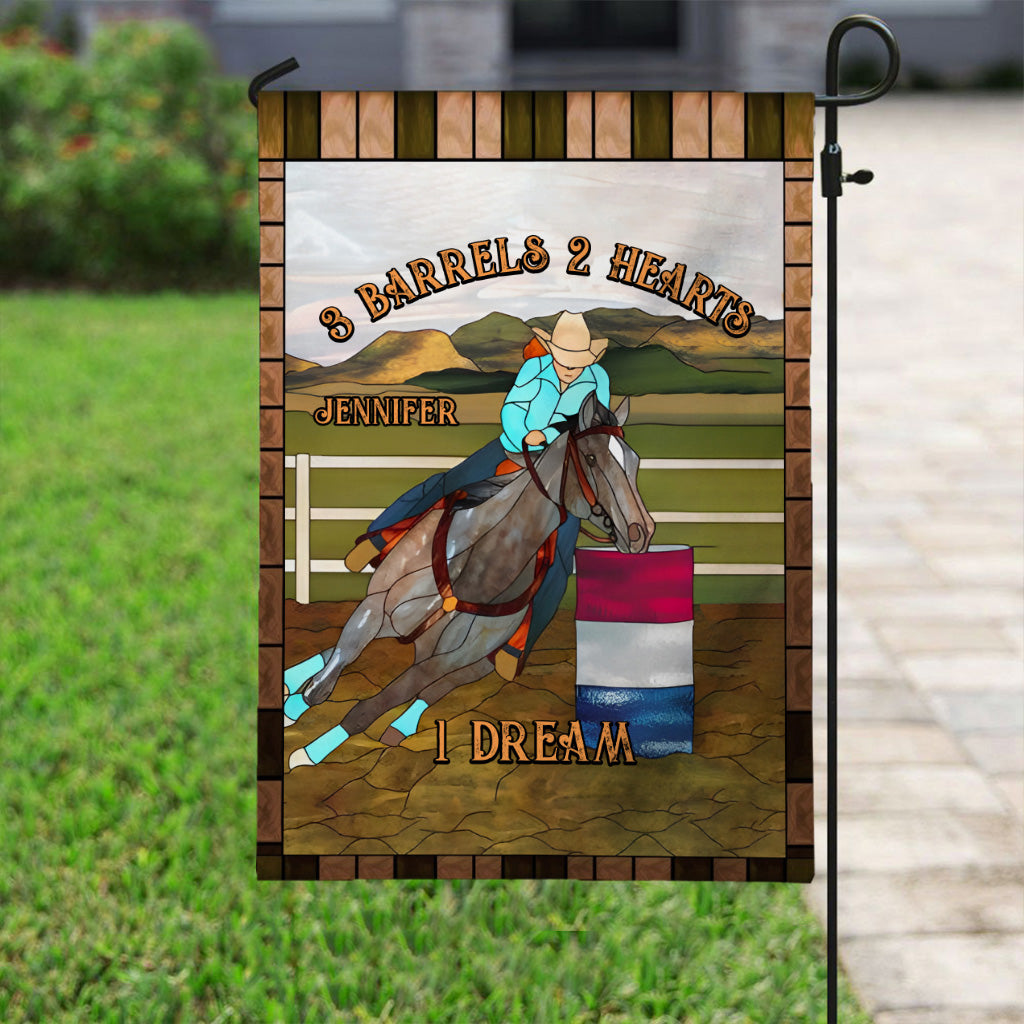 3 Barrels 2 Hearts 1 Dream - Personalized Horse Garden Flag