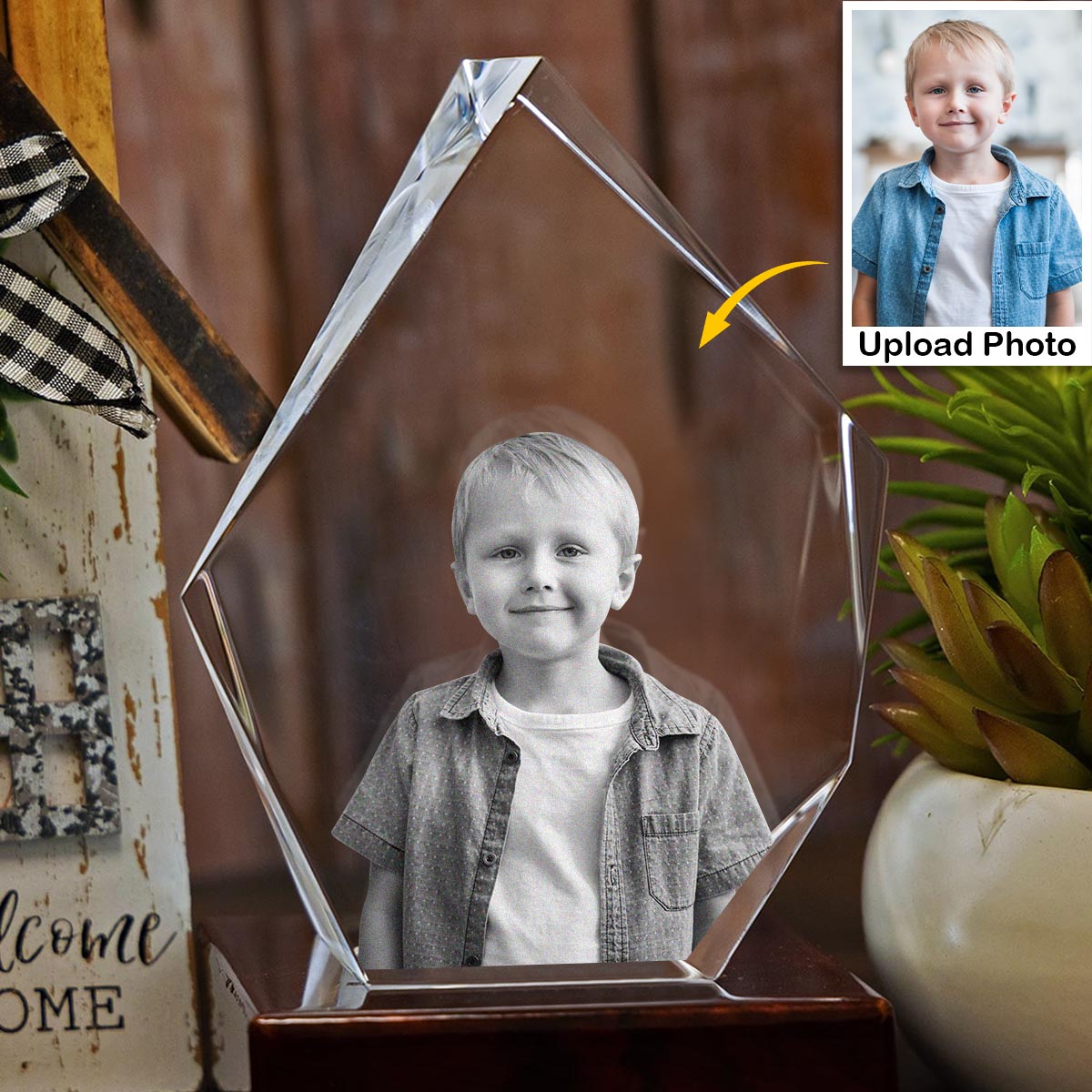 Lampe en cristal 3D en forme d'iceberg avec gravure laser personnalisée pour votre petit-fils