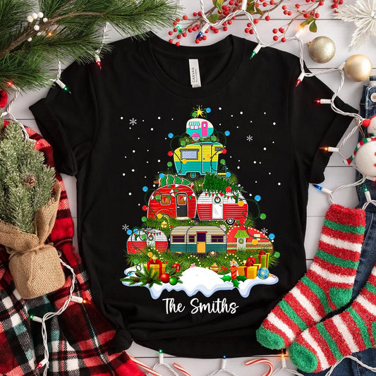 Fröhliche Weihnachten, Camper! - Personalisiertes Camping-T-Shirt und Hoodie