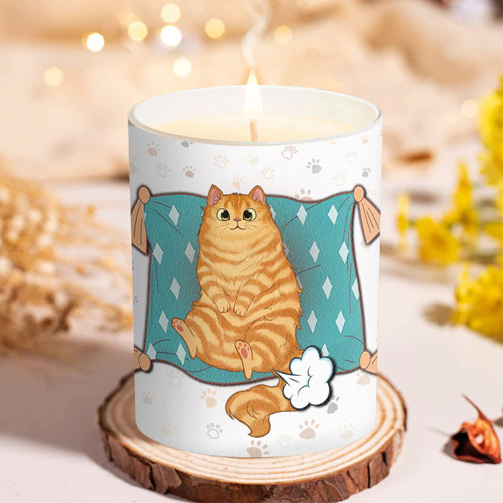 Weil die Katze gefurzt hat – Personalisierte Katzenkerze mit Holzdeckel