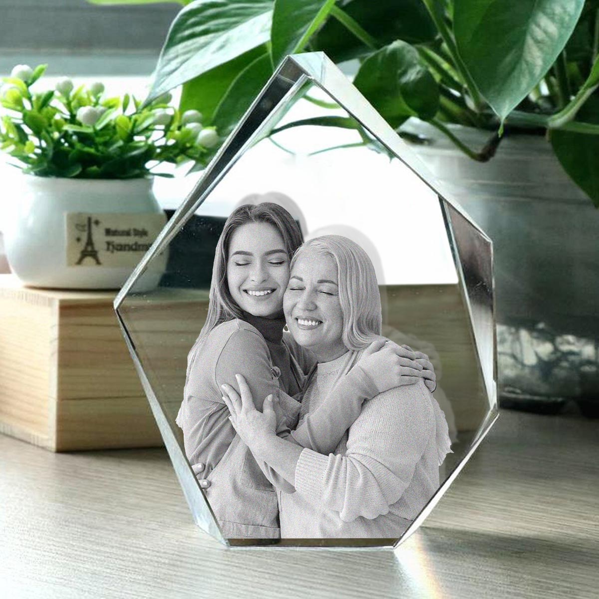 Foto nach Wunsch – Personalisierte Stiefmutter-Lasergravur, 3D-Eisberg-förmige Kristalllampe