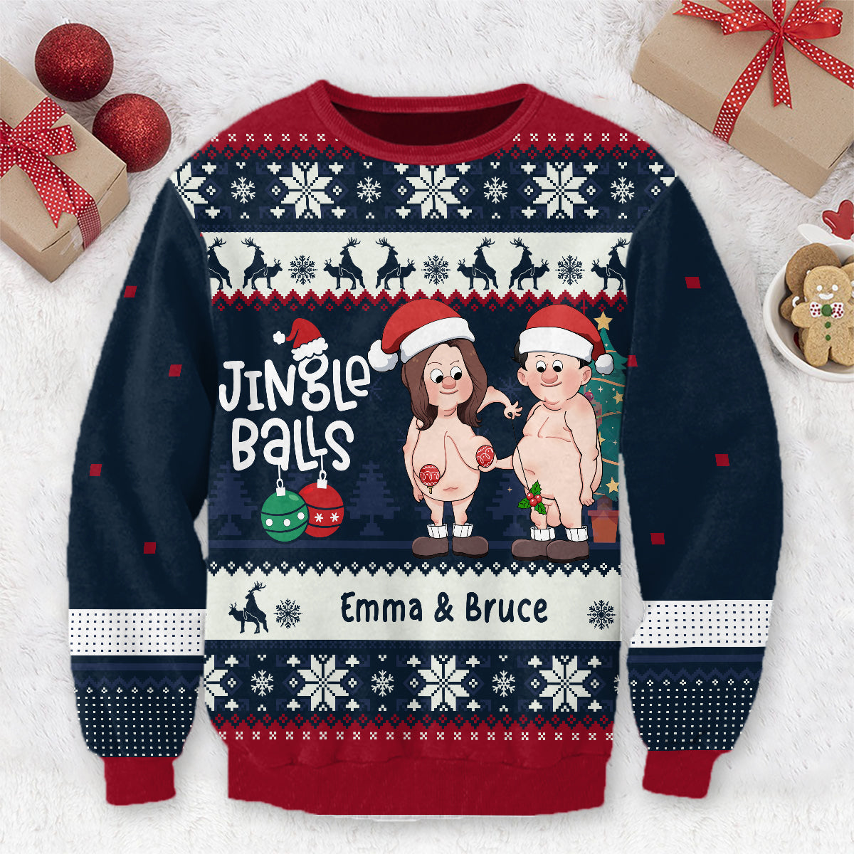 Jingle Balls & Tinsel Tits - Personalized Couple Ugly Sweater