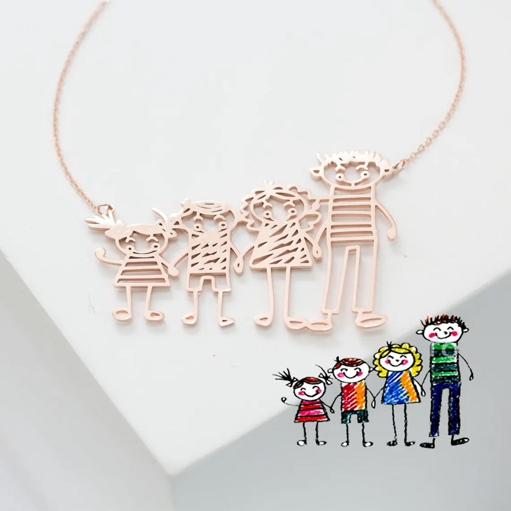 Collier dessin enfant - Pendentif personnalisé pour la famille - Motifs sur mesure