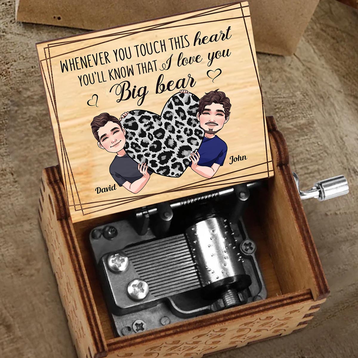 Whenever You Touch This Heart - Gift for mom, grandma, grandpa, daughter, son, granddaughter, grandson, wife, husband, dad, aunt, uncle, sister, brother - Personalized Hand Crank Music Box