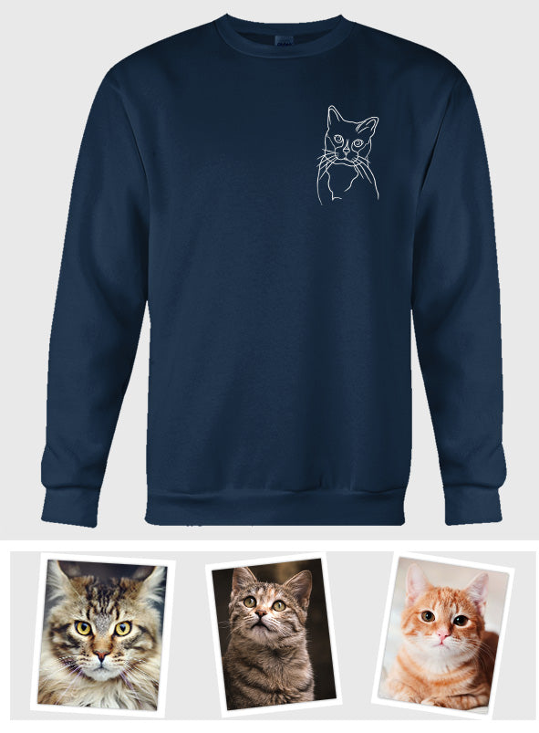Individuelle Linienzeichnung – Personalisierter Pullover mit Katzenstickerei