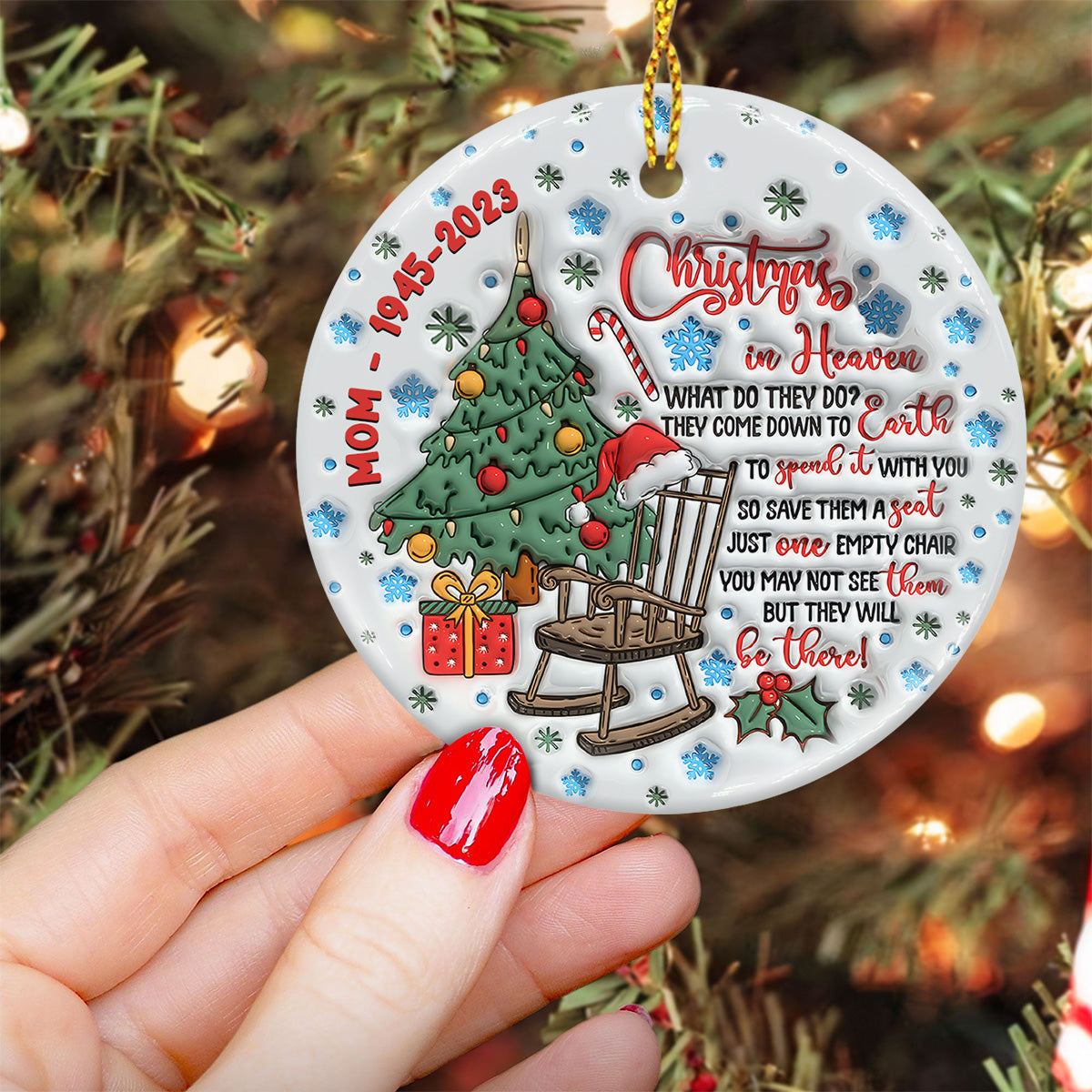 Christmas In Heaven - Memorial gift for loss of - Personalized Ceramic Circle Ornament